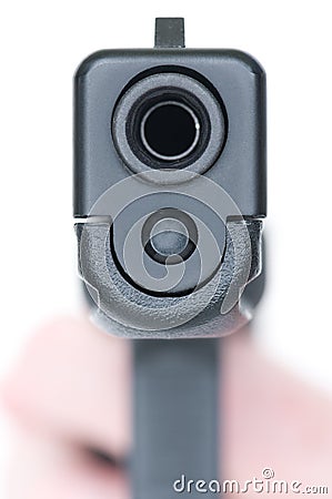 Close front view of handgun Stock Photo