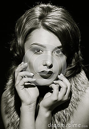 Close glamorous woman. black and white Stock Photo