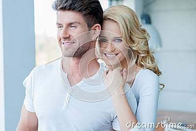 Close Happy Middle Age Couple in White Stock Photo