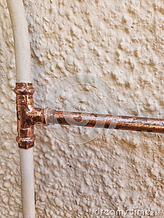 Copper Water Pipe Junction Stock Photo