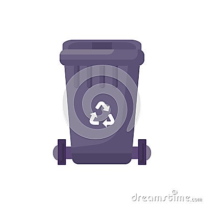 Close Lid Transportable Metal Waste Trash Can Vector Illustration