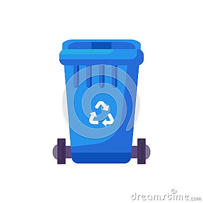 Close Lid Transportable Paper Waste Trash Can Vector Illustration