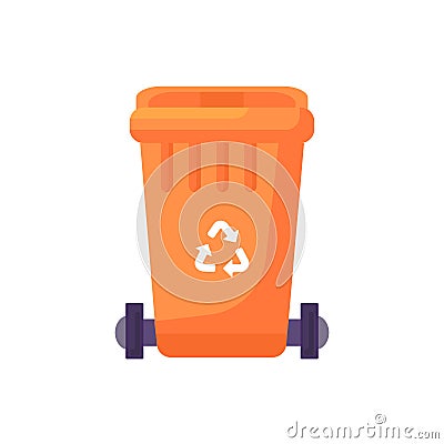 Close Lid Transportable Plastic Waste Trash Can Vector Illustration