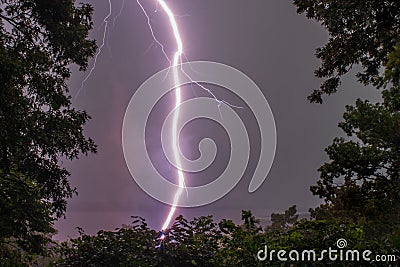 Close Lightning Bolt Striking Down Stock Photo