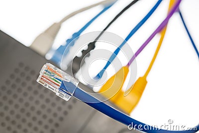 Cat5 cables and router for cyberdefence concept Stock Photo