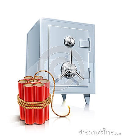 Close metallic safe with bomb Vector Illustration