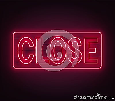 Close neon sign on black background. Vector Illustration