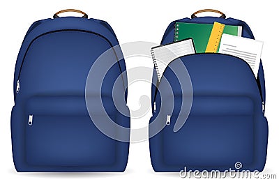 Close and open student bag with study object Vector Illustration