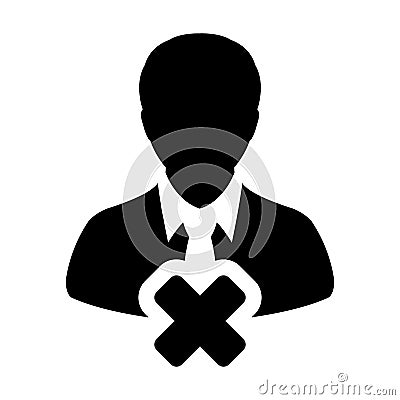 Close person icon vector male user profile avatar with delete symbol in flat color glyph pictogram Vector Illustration