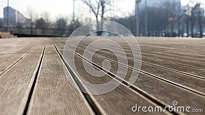 Close perspective of wooden decking floor Stock Photo