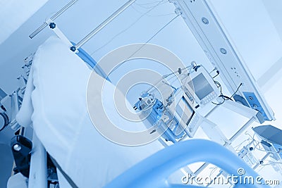 Close photo of the bed in the clinic Stock Photo