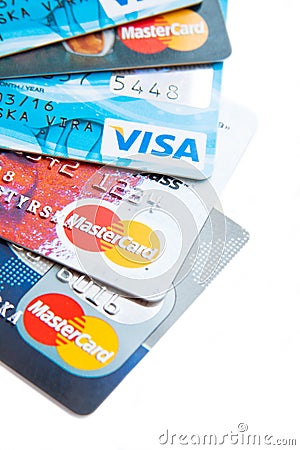 Close photo of credit cards Editorial Stock Photo