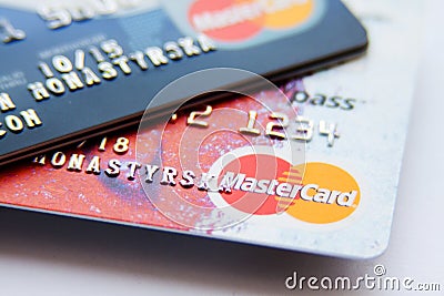 Close photo of credit cards Editorial Stock Photo