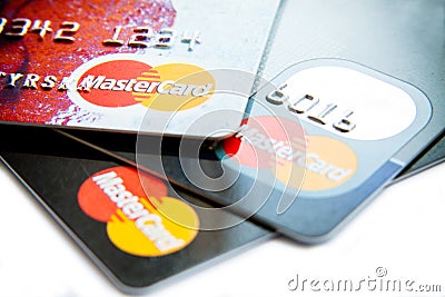 Close photo of Visa and MasterCard cards Editorial Stock Photo