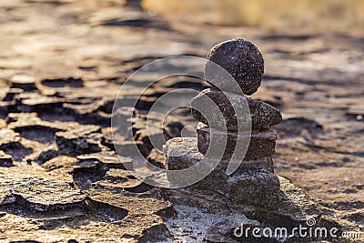 Close pile of stones in the mountain with sunshine, zen Stock Photo