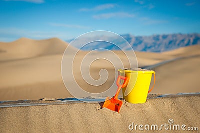 Close Plastic Bucket Shovel Stock Photo