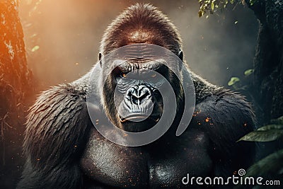 Close portrait adult gorilla, Generative AI Cartoon Illustration