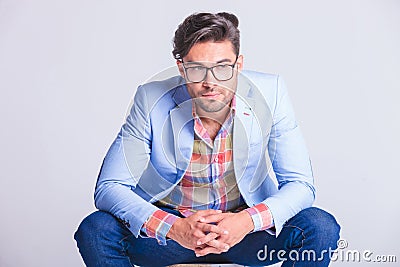 Close portrait of attractive casual man wearing glasses Stock Photo