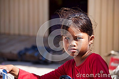 Close portrait of unknown local asian young girl Editorial Stock Photo