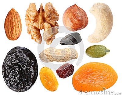 Close seeds and dried fruits Stock Photo