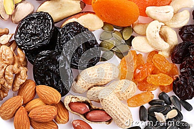 Close seeds and dried fruits Stock Photo