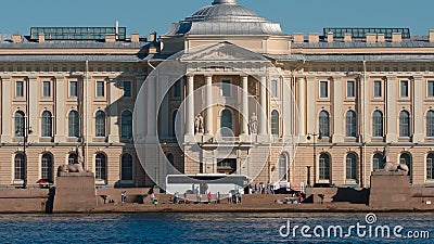 Close shot of The Art Academy and embankment of Neva river - St. Petersburg, Russia Editorial Stock Photo