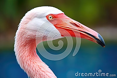 close shot of a flamingos curved beak Stock Photo