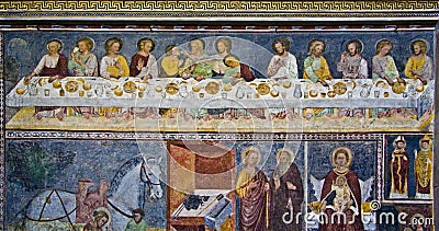 Close shot of an old religious painting Stock Photo