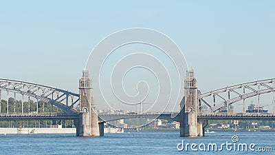 Close shot of Peter the Great Bridge in the summer - St Petersburg, Russia Editorial Stock Photo