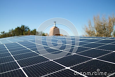 Close shot of a solar panel installation on a rooftop Stock Photo