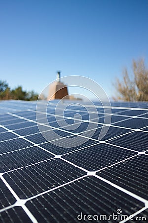 Close shot of a solar panel installation on a rooftop Stock Photo