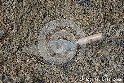 Close shot of Spoon spade shovel gardening tool. Stock Photo