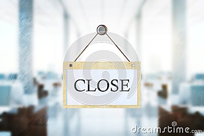 Close sign on blurry office background Stock Photo