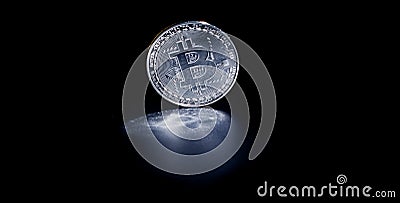 Coin silver bitcoin on a black background Stock Photo