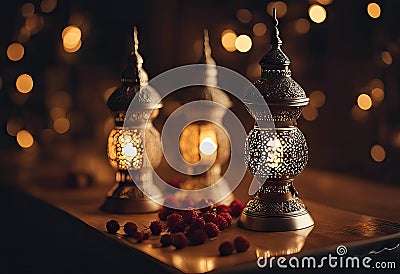 Close Traditional Lamp Beautiful Ramadan Light up Stock Photo