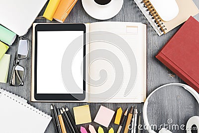 Modern tabletop with blank pad Stock Photo