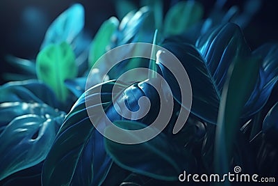 Close-up abstract background featuring blue tropical leaves Stock Photo