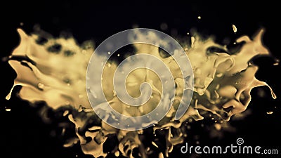 Close up for abstract, rotating water splash of copper color isolated on black background. Amazing spinning liquid Stock Photo