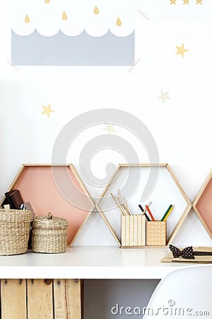 Close-up of accessories on desk Stock Photo