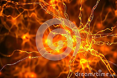 Close-up of active neurons in the brain, illustrating synaptic activity Stock Photo