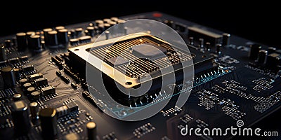 close-up of an advanced chip with intricate circuitry one generative AI Stock Photo