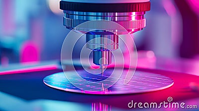 Close-up of an advanced micro-scaling machine creating new microchips Stock Photo