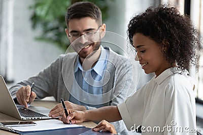 Close up african american businesswoman signing partnership agreement concept. Stock Photo