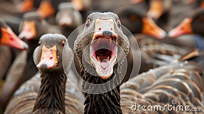 Close-up of aggressive duck with open beak in attack mode, Ai Generated Stock Photo