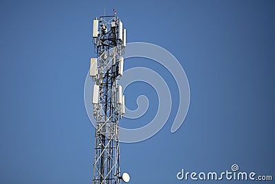 Close-up ahot of an antenna with a clear, blue sky backroo Stock Photo