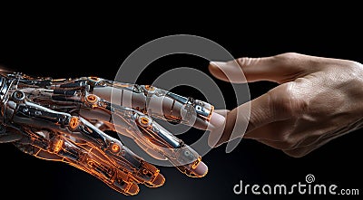 close-up of AI robot hand, AI robot hand on technology background, bionic robots hand close up Stock Photo