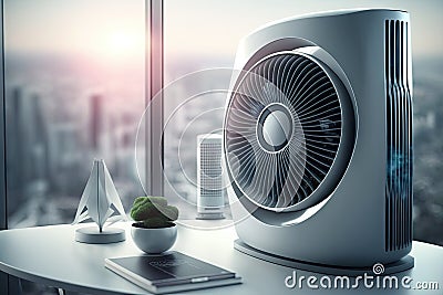 close-up of air purifier in room, with view of futuristic gadgets and technology visible Stock Photo