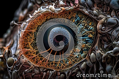 close-up of alien life form's eye, with a view into its unique inner workings Stock Photo