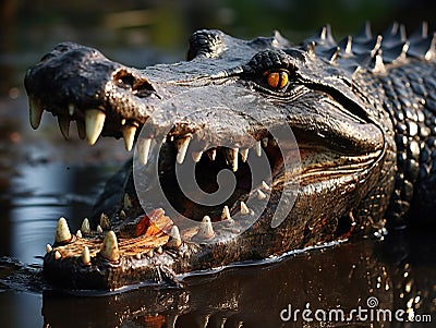 Ai Generated illustration Wildlife Concept of Close-up alligator head Cartoon Illustration