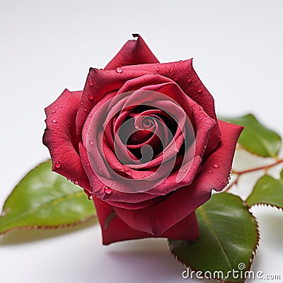 Close up allure Crimson rose in exquisite contrast on pristine white Stock Photo